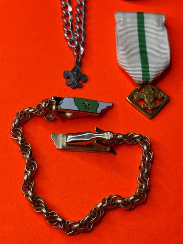 VTG BOY SCOUT LOT OF 4 (TIE CLIPS, STERLING CHARM, RIBBON) - Picture 2 of 3