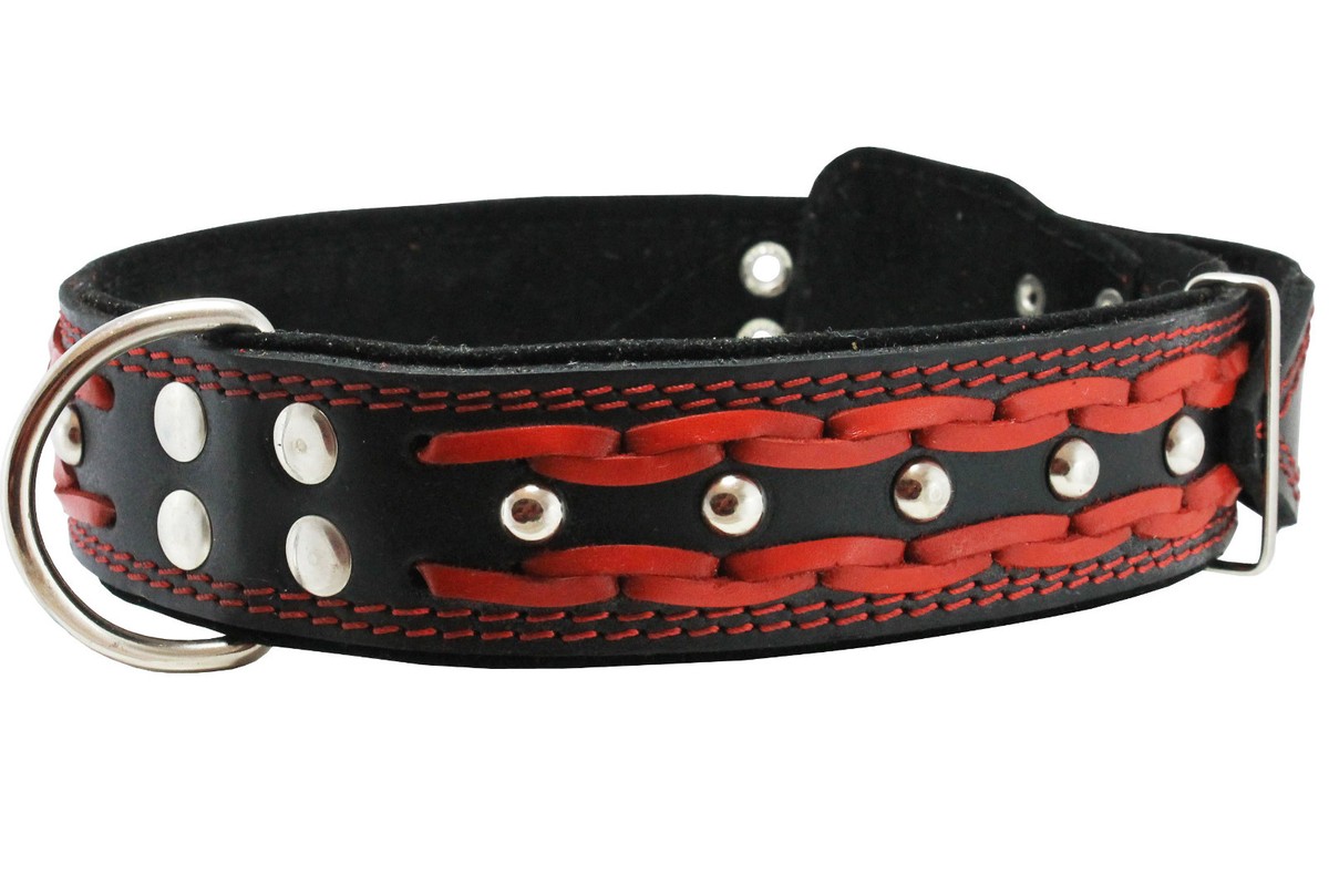 High Quality Braided Studded Real Leather Dog Collar 22