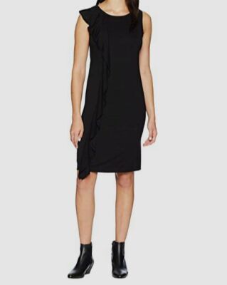 $155 Three Dots Women's Black Refined Sleeveless Jersey Shift Dress Size S  | eBay