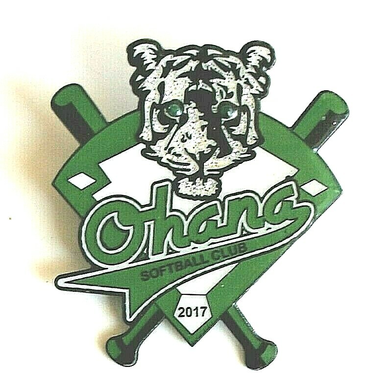 OHANA SOFTBALL CLUB TEAM PIN WITH GREEN TIGER EYES - 2017