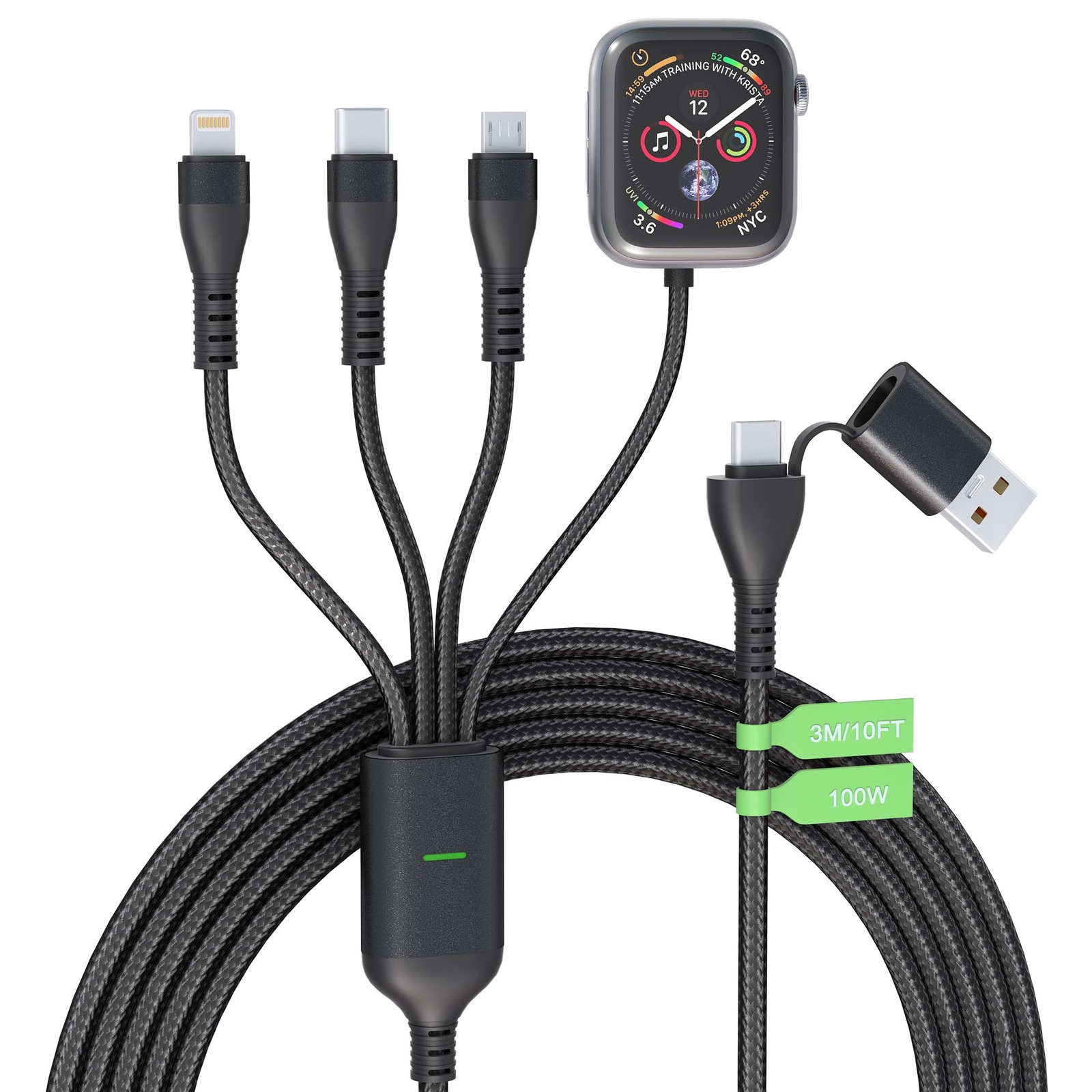 100W USB C Fast Charge Multi Charging Cable for Apple Watch and iPhone 15, 10...