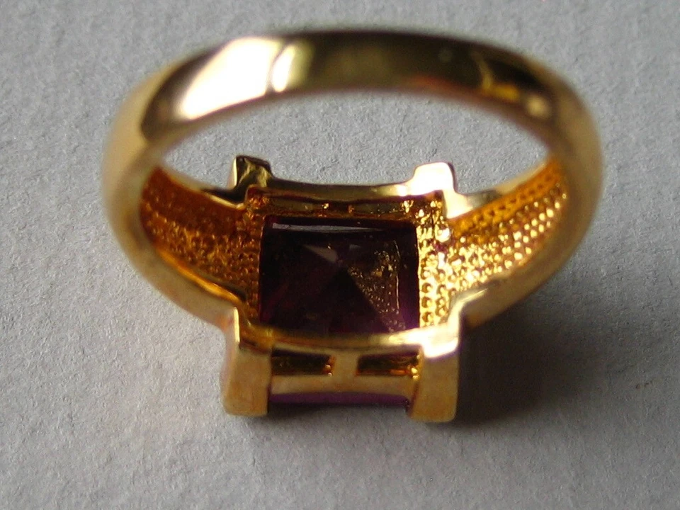 ANILLO RAREZAS CHAPADO EN ORO PLATA ESTERLINA E IMITACIÓN AMATISTA - Talla 7 Foto 3 de 4