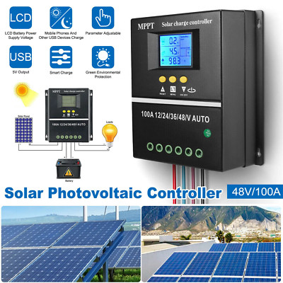 100A MPPT Solar Panel Charge Controller 12V/24V/36V/48V PV Battery Regulator LCD