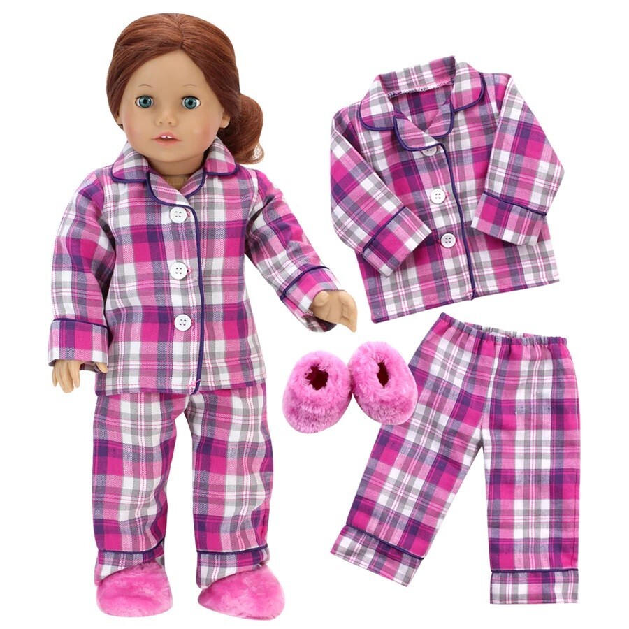 18" Sleepwear Hot Pink Pajamas Slippers Fits American Girl Dolls