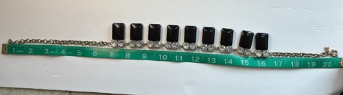 J Crew Statement Necklace Black Rectangle and Round Rhinestones Adjustable 20" - Picture 5 of 5