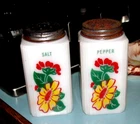 Vintage 1950's white milk glass "Daisy" Floral Salt and Pepper Shakers