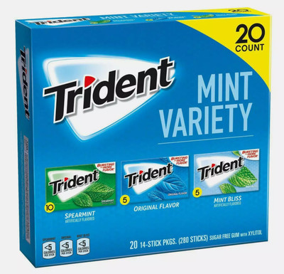 Trident Mint Variety 20 Count Sugar-Free Gum, 20 14-stick Packs, Exp. 11/2025