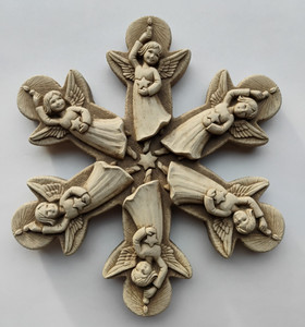 Carruth Studio Joyful Angels on Snowflake Wall Plaque Sculpture 6.5" Diameter