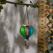 Solar LED Rainbow Hot Air Balloon Hanging Garden Lantern Flame Effect Light Deco