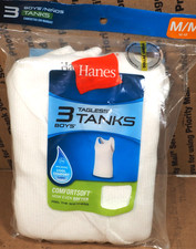 3PK Hanes Boys' ComfortSoft Cotton Tank TAGLESS White MED 10-12 NEW BX130
