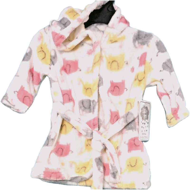 Little Joy Bath Hooded Robe One Size 0-9 Mo Infant Baby Girl  Elephants Layette 