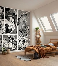 Carta da parati vinile Marvel Comics 212 x 250 cm camera da letto bambini Avengers nero bianco