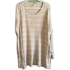 Free People Slouchy Oversized Knit Beige Stripe Pullover Sweater Boho Sz S