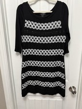 White House Black Market Dress Cocktail Evening Beaded Black/White Medium (55-10