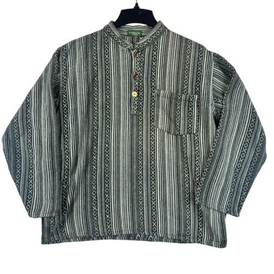 Kathmandu Imports Pullover Shirt Mens Large Striped Boho Hippie Pocket