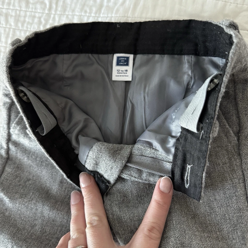 Pantalones de vestir Janie and Jack bebé niño gris mezcla de lana, talla 12-18 meses, forrados Foto 4 de 4