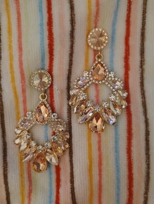 Las Angeles Eye Candy Drop Earrings 14k Gold Plated w Pink & Clear Crystals