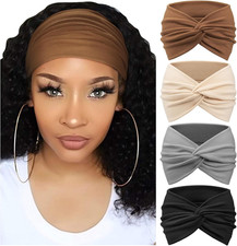 4 Pack Turban Headbands for Women Wide Vintage Head Wraps Knotted Cute Hair Band