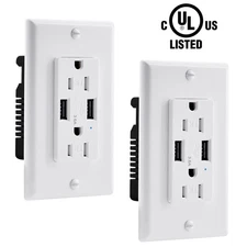 3.6 Amp USB Wall Outlet 15 Amp Receptacle Wall Charger for iPhone iPad UL 2 Pack
