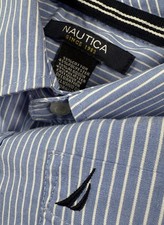 Nautica Boys Button Up Dress Shirt Blue White Stripe 16