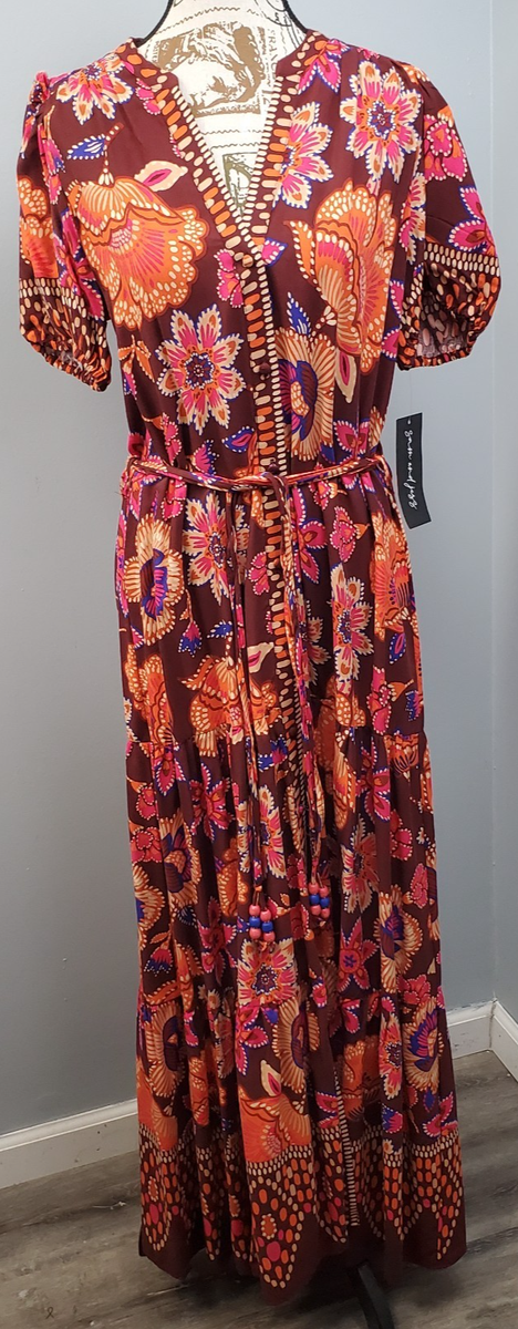 Sam & Jess Tiered Maxi Dress Womens S Multi Floral Beaded Tie Belt Puff Sleeve | eBay Sam & Jess Tiered Maxi Dress Womens S Multi Floral Beaded Tie Belt Puff Sleeve | eBay