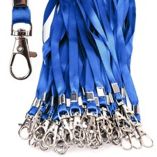 100 PCS Lanyards Bulk for ID Badges Flat Blue Strap Swivel Hook Clip Neck Cord