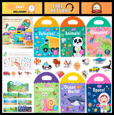 6 Pack Reusable Sticker Books for Toddlers 1-4 Years, Travel Activity Toys, Anim