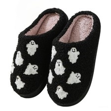 Halloween Slippers for Women Fuzzy Closed Toe Pattern Non Slip Indoor