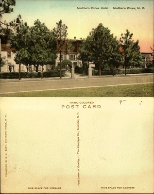 Southern Pines Hotel NC hand colored Albertype unused