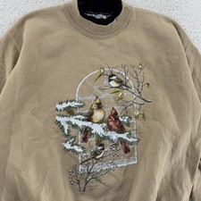 Vintage Morning Sun Sweatshirt Fits Medium Cardinal Chickadee Birds USA Nature