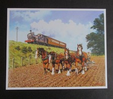 9.10" x 7.30"  MALCOLM ROOT  RURAL  PRINT  " STEAM AND HORSES "  READY TO FRAME