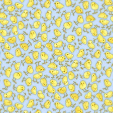 Tela para bebé infantil | Bebés de granja amarillo Chick Toss Blue | Henry Glass YARD