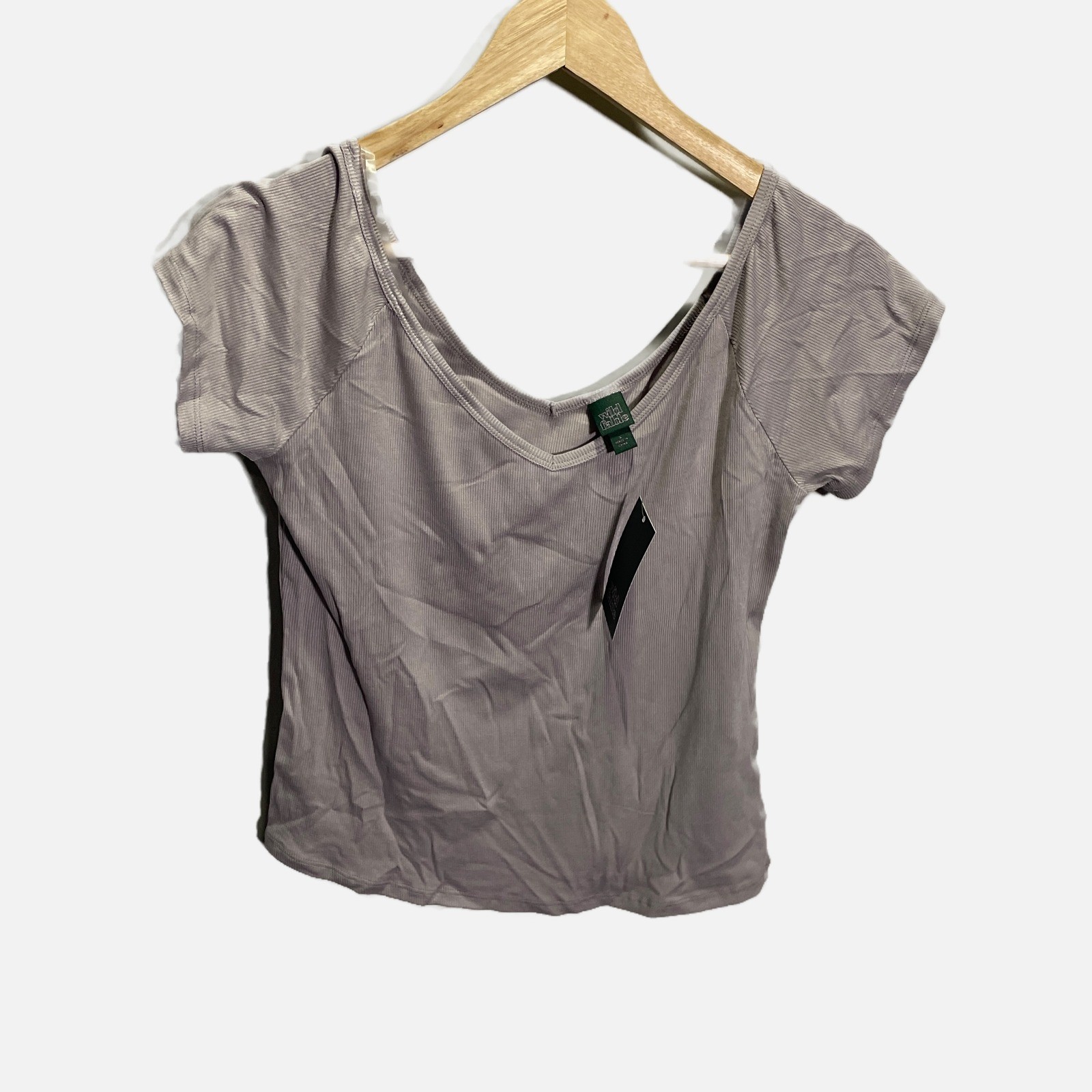 Wild Fable Womens Ribbed V-Neck Short Sleeve T-Shirt Nickle Grey  Large NWT