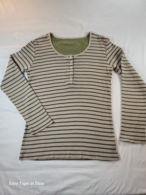 Austin Clothing Co Green Striped Long Sleeve Scoop Neck Knit Henley Women's XL