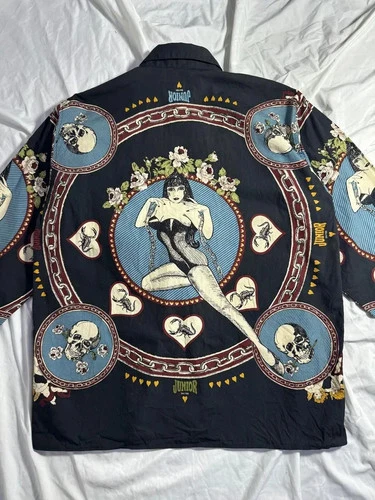 Vintage JPG Jean Paul Gaultier Pinup Girl Skull Graphic Shirt Black Men Size 48 video thumbnail