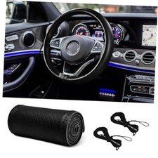 Leather Steering Wheel Cover Lace Up, Car Wheel Cover, Universal Car Hole Black