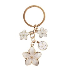 Pink/White/Black Cute Enamel Flower Initial Letter Bag Charms Keychain Aesthe...