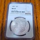 1887 Morgan Silver Dollar $1 Silver .900 Philadelphia Business Strike NGC MS63
