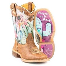 Kid's Tin Haul Cactilicious Boots With Raised To Be Sharp Sole Handcrafted Tan