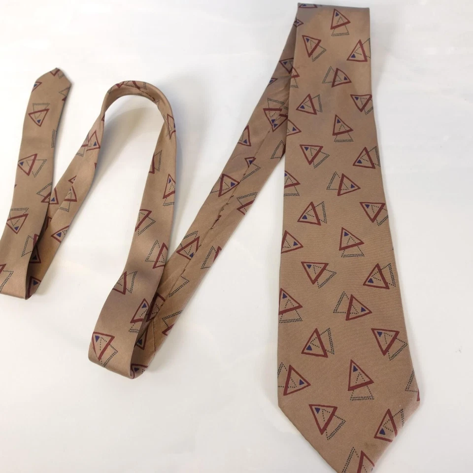 Traje de vestir de seda italiana geométrica marrón topo corbata cuello para hombre GEOFFREY BEENE EE. UU. Foto 2 de 4