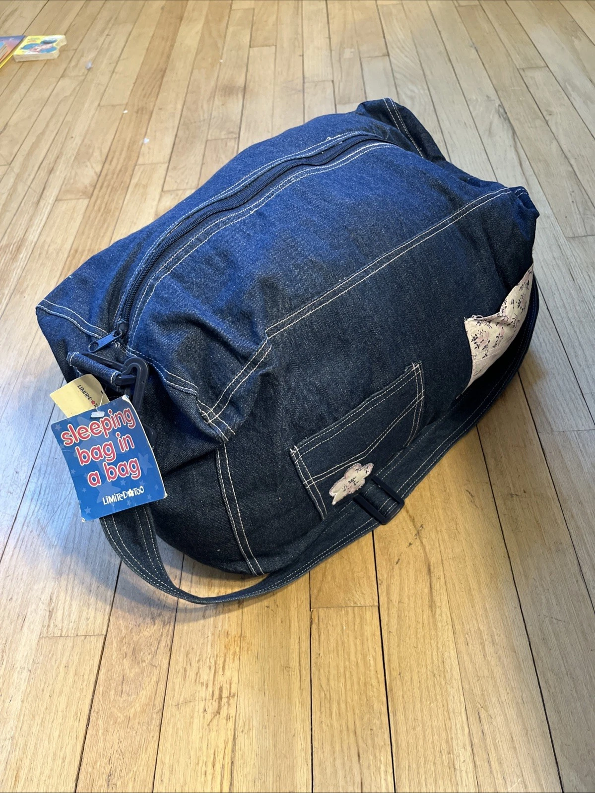 vintage Y2K NWT Limited too Sleeping Bag in a Bag- Denim w/ floral patches & bag