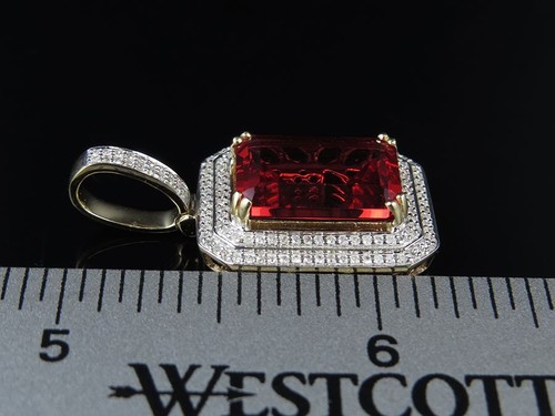 10K Yellow Gold Royal Red Lab Created Ruby Real Diamond Charm Pendant 1 ...