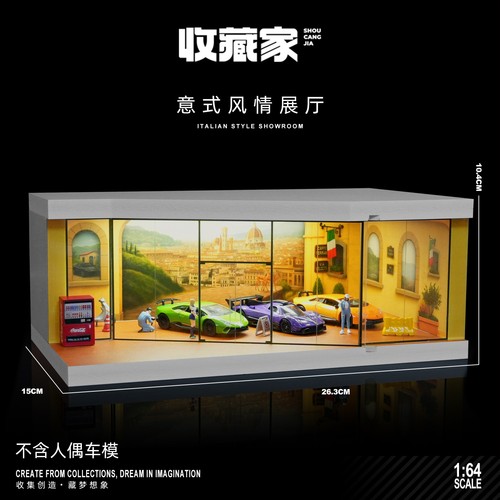 Diorama 1/64 Auto Garage Scena Modello Luce LED Display Box Assemblaggio Ornamento Giocattoli - Foto 23 di 24