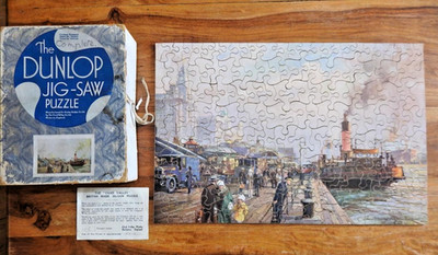 CHAD VALLEY RARE DUNLOP 1938 BOXED WOODEN JIGSAW PUZZLE LIVERPOOL LANDING STAGE
