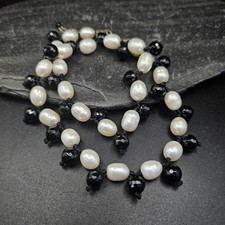 Aluma Baroque Pearls Black Faceted Glass Sterling Silver 925 Necklace Signed AIL