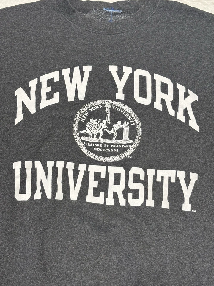 Nueva NYU New York University Champion Sudadera con Capucha Pequeña Nueva York Gris Manhattan Foto 2 de 4