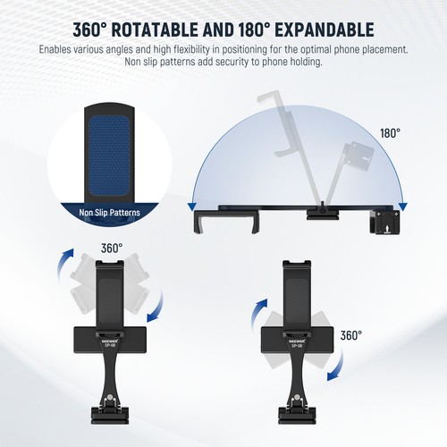 Metal Phone Tripod Mount Adapter with Arca QR Base Dual Clip Clamp Holder - Photo 6 sur 7