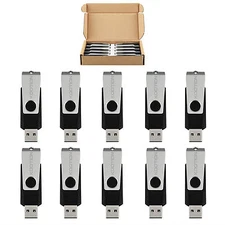 10 Pack 128MB Flash Drive Bulk USB 2.0 Memory Stick Pen Thumb Drive Swivel Black