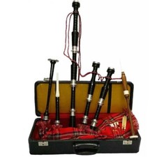 CC Scottish Highland Full Size Bagpipe Black Silver Finish with Tutor Book/Case