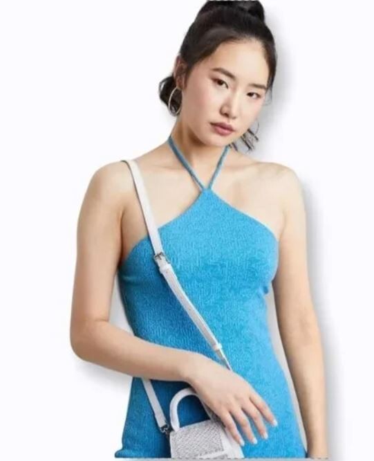 wild fable blue dress Women's One Shoulder Side-Tie Mini Dress